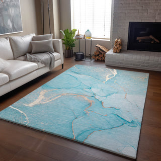 Premium Machine Washable Mayfield AMF510 Teal 8' x 10' Rug
