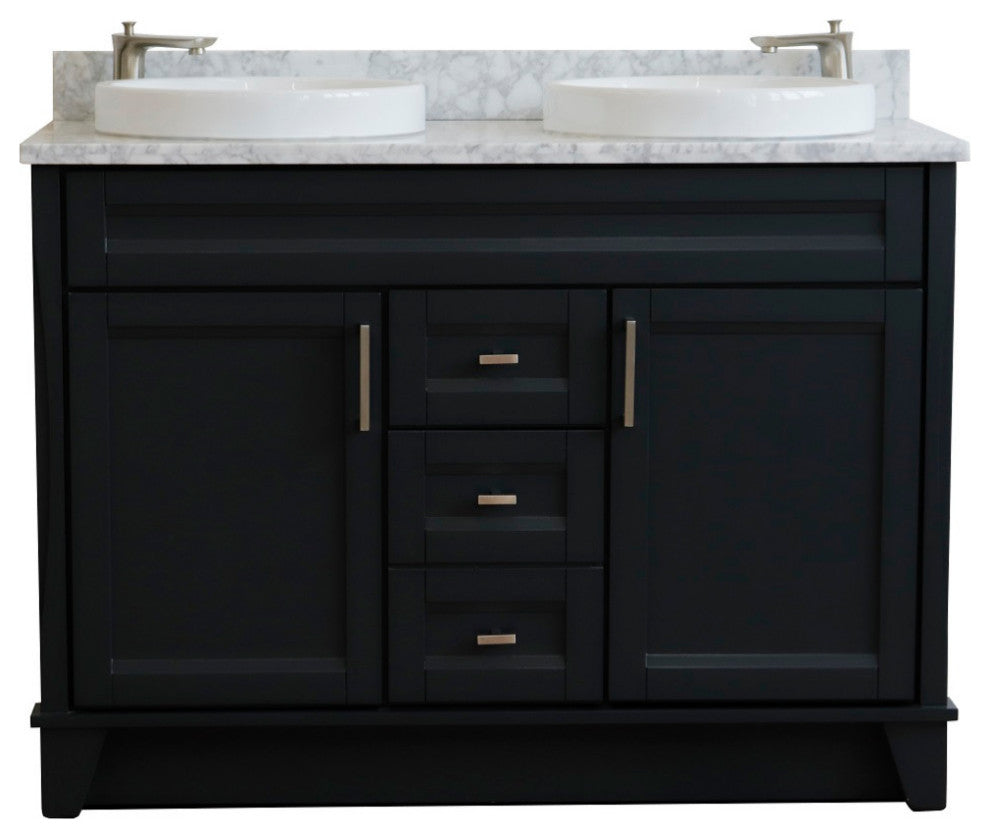 48" Double Sink Vanity, Dark Gray Finish With White Carrara Marble