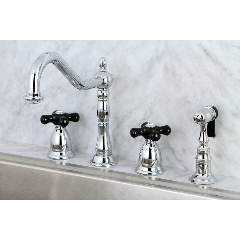 Kingston Brass Widespread Kitchen Faucet With Brass Sprayer, Polished Chrome