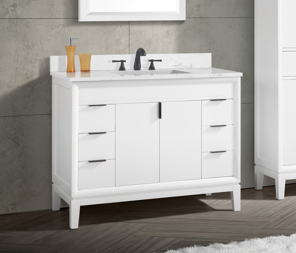 Avanity Emma 43" Vanity Combo, White, White Cala Engineered Stone Top