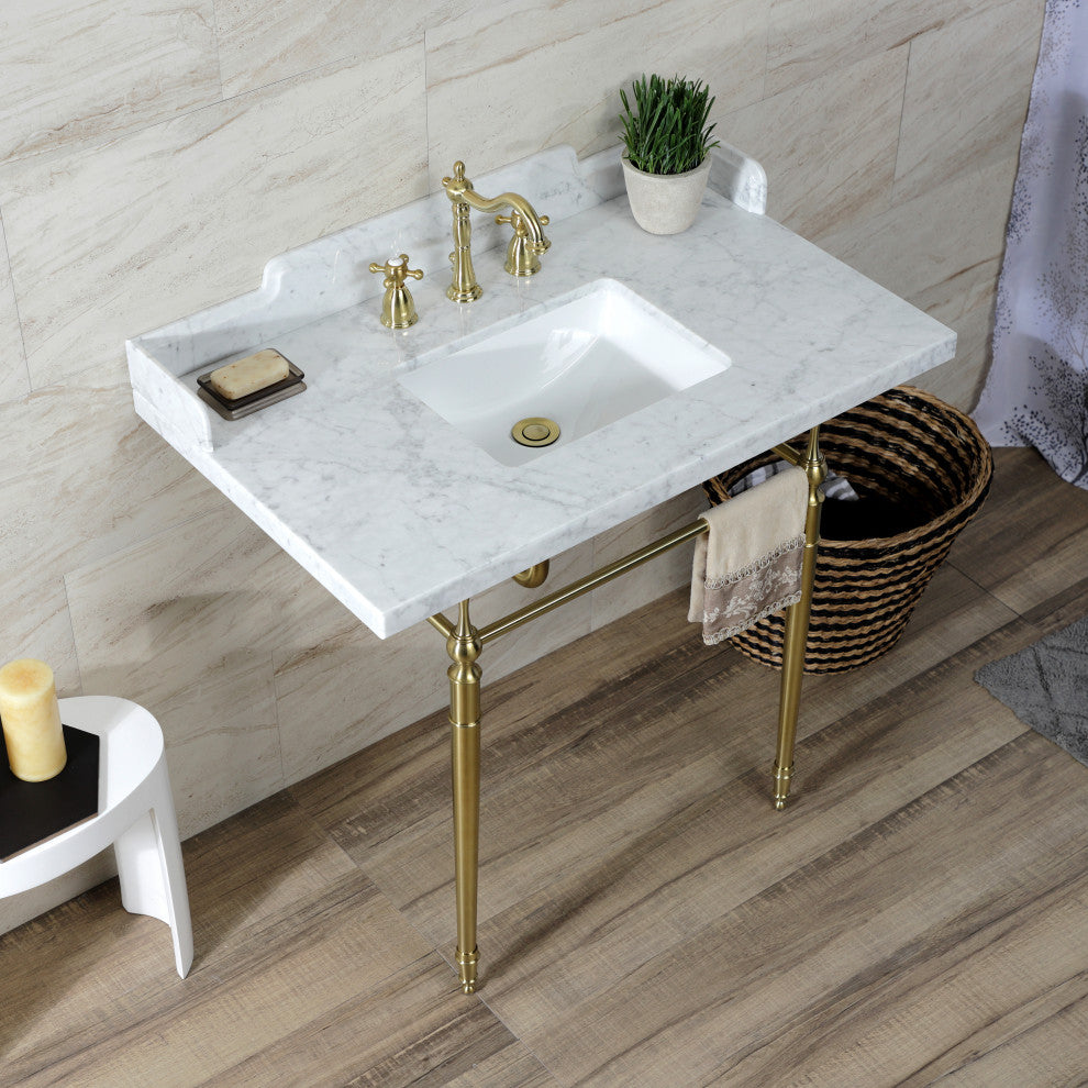 LMS3622M8SQ7 36" Carrara Marble Console Sink with Legs