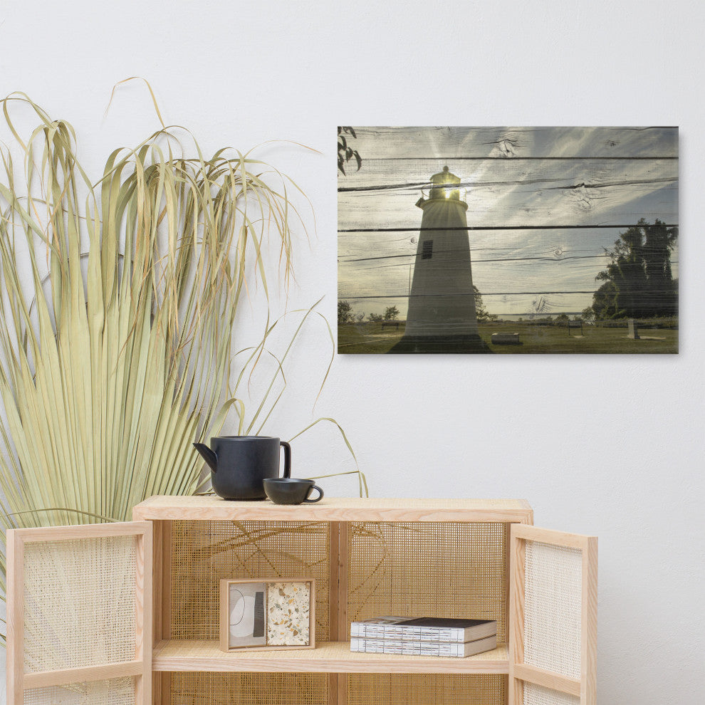 Faux Rustic Reclaimed Wood Turkey Point Lighthouse Canvas Prints, 24" X 36"