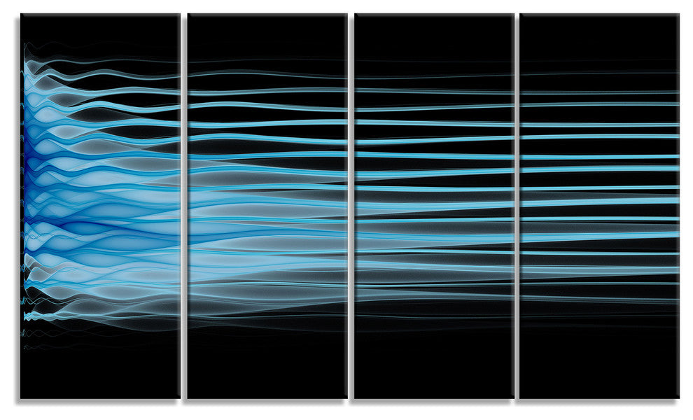 Light Blue Fractal Flames, Abstract Art on Canvas, 48"x28", 4 Panels
