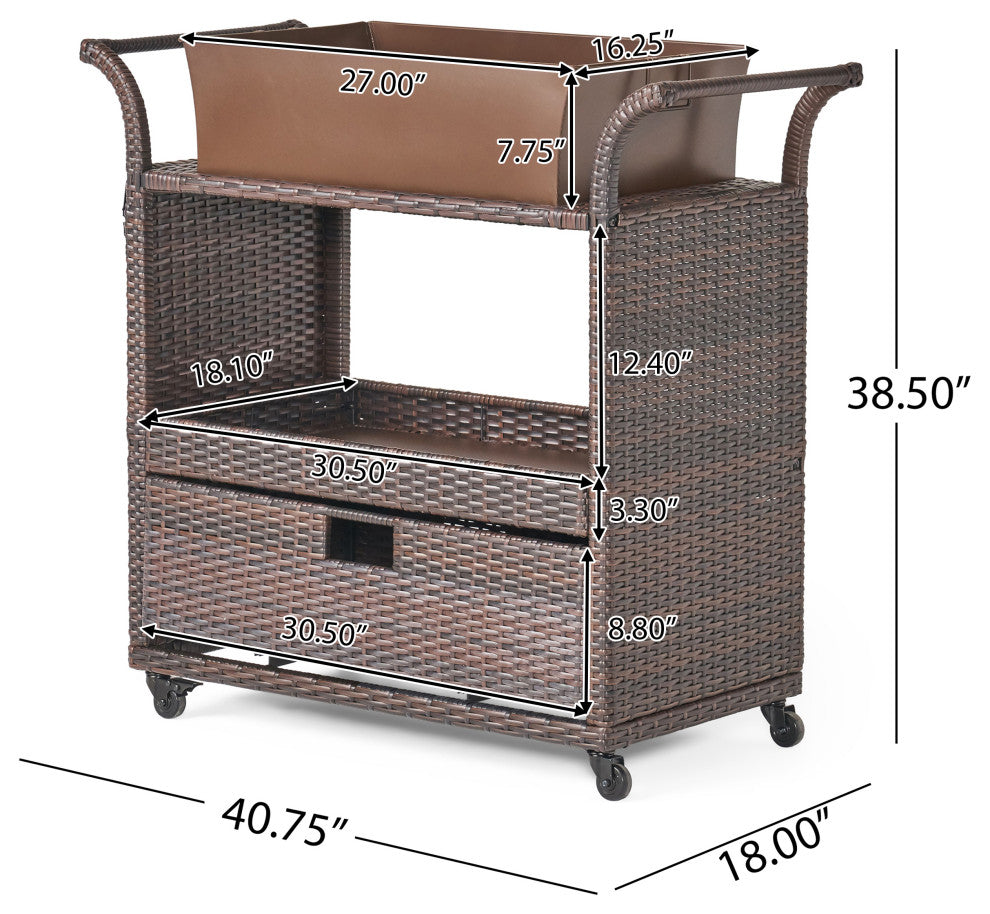 GDF Studio Maja Multibrown Wicker Bar Cart