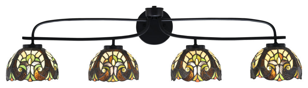 Cavella 4 Light Bath Bar, Matte Black Finish, 7" Ivory Cypress Art Glass