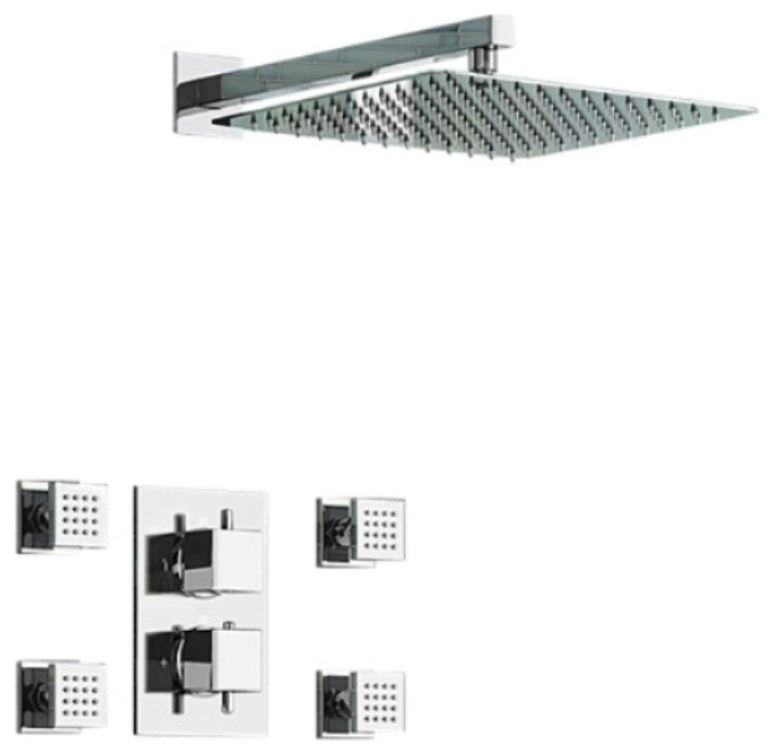 Leo Thermostatic Shower Ultra Thin Head With Adjustable Massage Body Jets, 16"