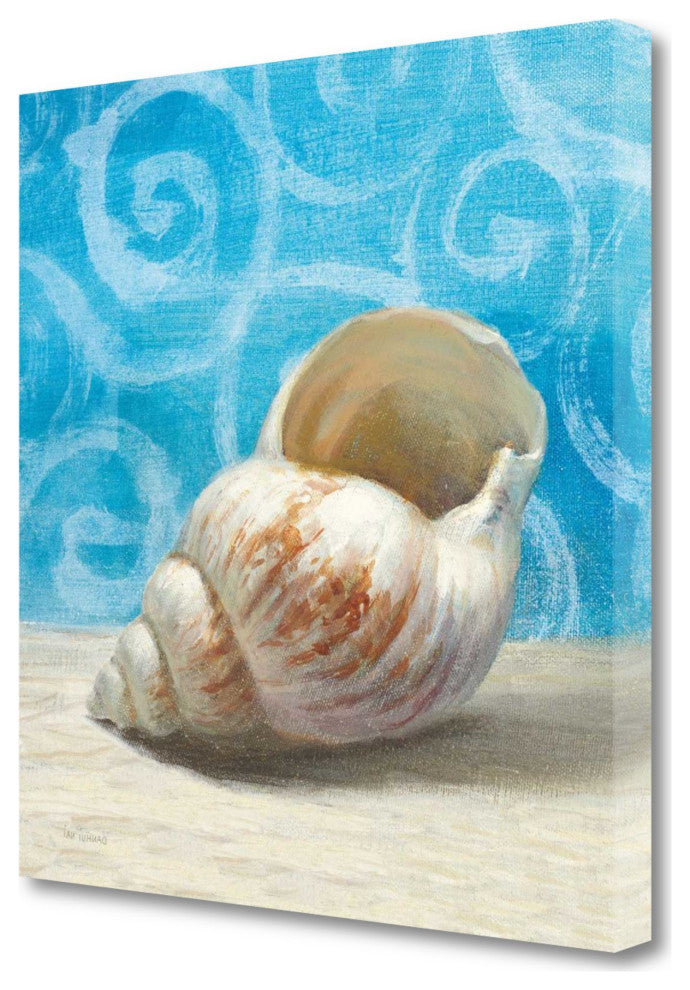 18" Mod Blue Scroll Coastal Conch 1 Giclee Wrap Canvas Wall Art