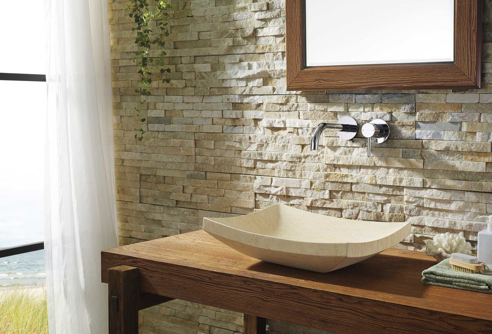 Virtu Icarus Natural Stone Bathroom Vessel Sink, Sunny Yellow Marble