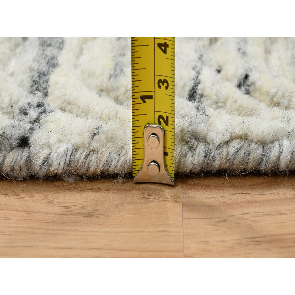 Beige Hand Loomed Variegated Textured Modern Design Wool Runner Rug, 2'6"x7'10"
