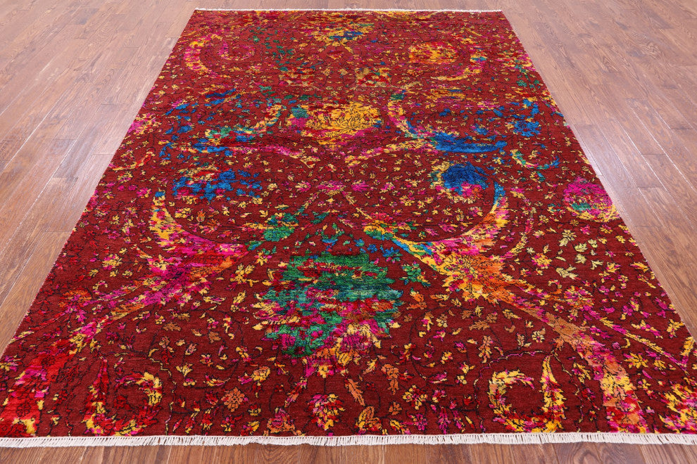 Persian Sickle Leaf Design Wool and Silk Handmade Rug 7' 10" X 10' 1" Q11850