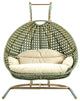 LeisureMod 2 Person Beige Wicker Double Hanging Egg Swing Chair