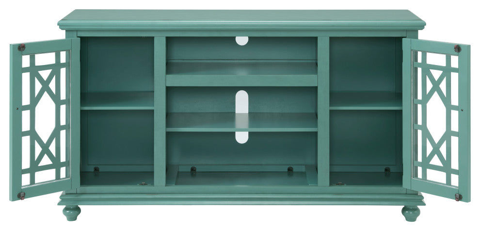 Elegant 2 Door TV Stand, Antique Teal