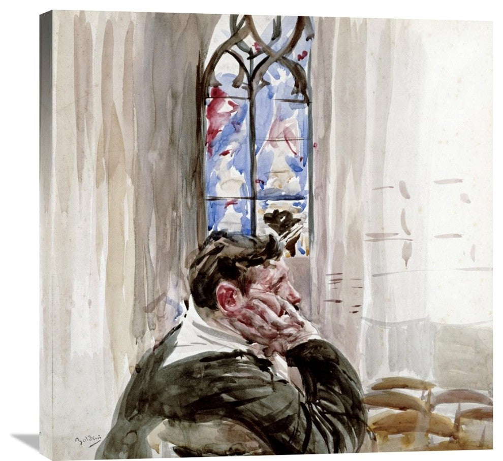 "Portrait of a Man In Church" Artwork, 30" x 30"