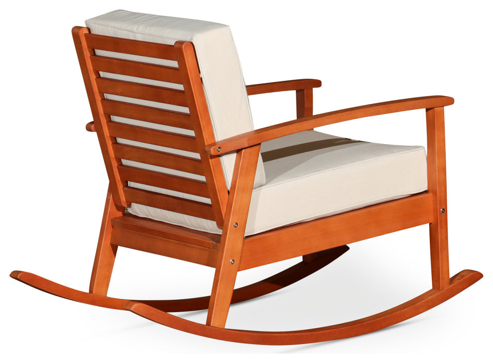 DTY Outdoor Living Longs Peak Eucalyptus Rocker w/ Cushions, Natural Oil, Cream