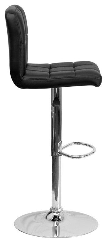 Estella Mid-Back Black Quilted Vinyl Swivel Adjustable Barstool