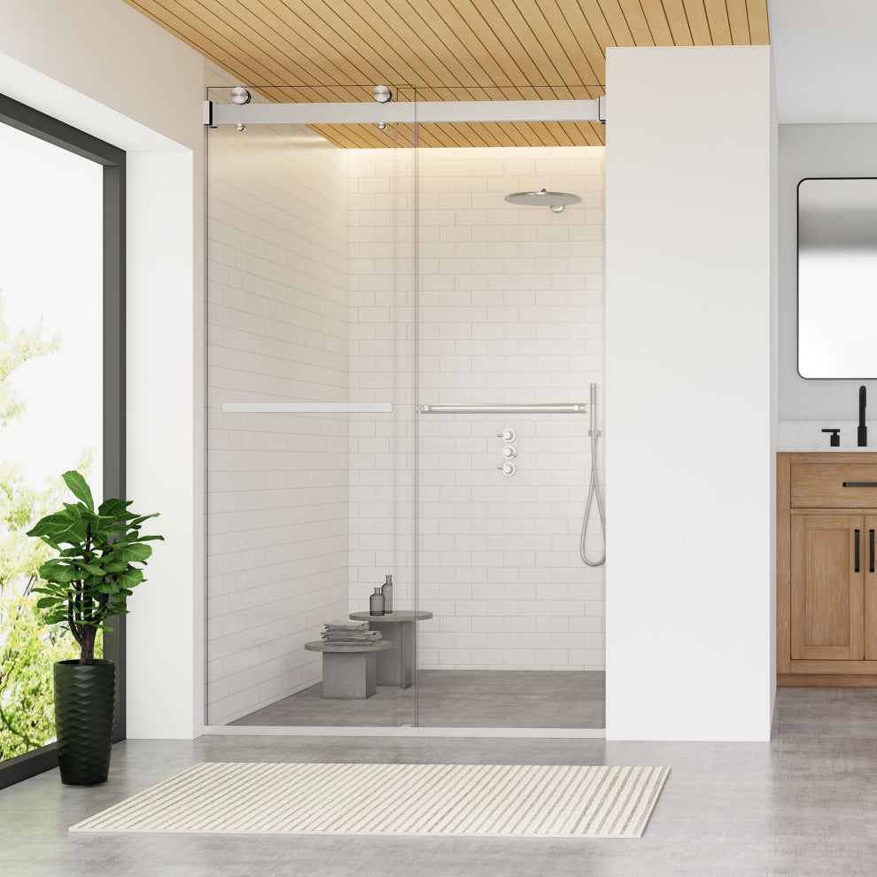 Marcelo By Pass Frameless Shower Door, Clear Glass, Brushed Nickel, 48"wx76"h