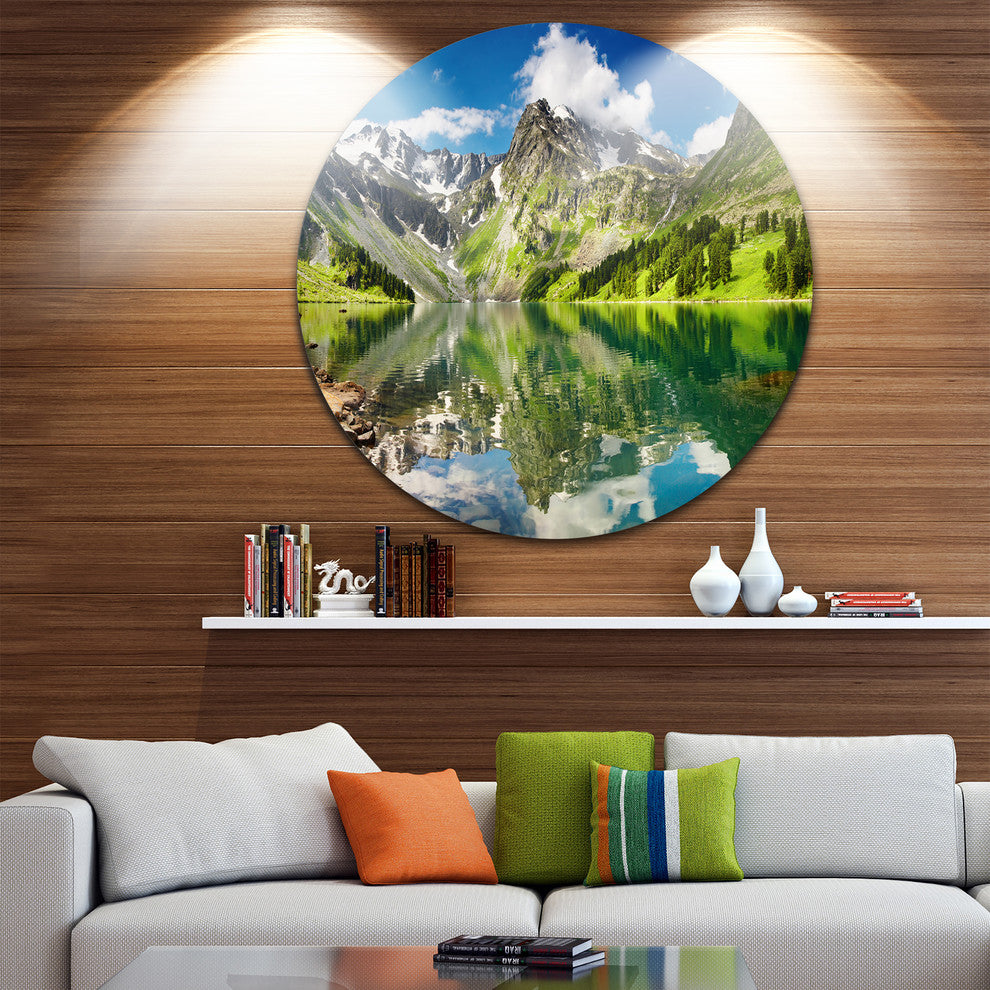 Reflecting Mountain Lake, Landscape Disc Metal Wall Art, 11"
