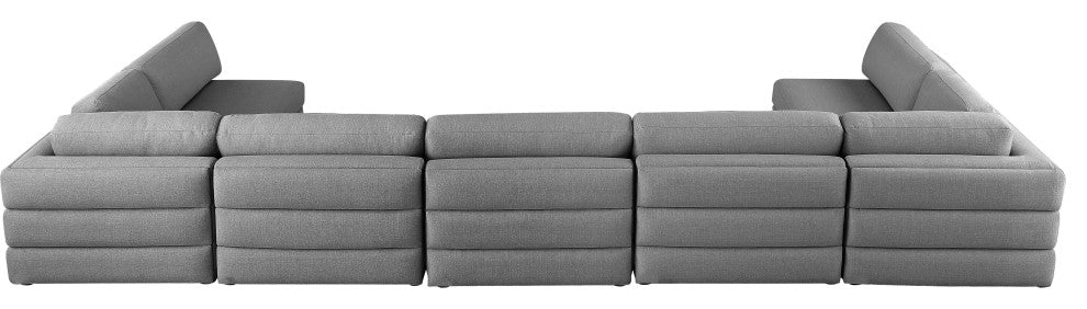 Beckham Linen Textured Fabric 7-Piece Modular U-Shaped Sectional, Grey