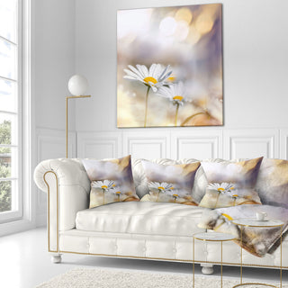 Chamomiles On Blue Background Floral Throw Pillow, 16"x16"