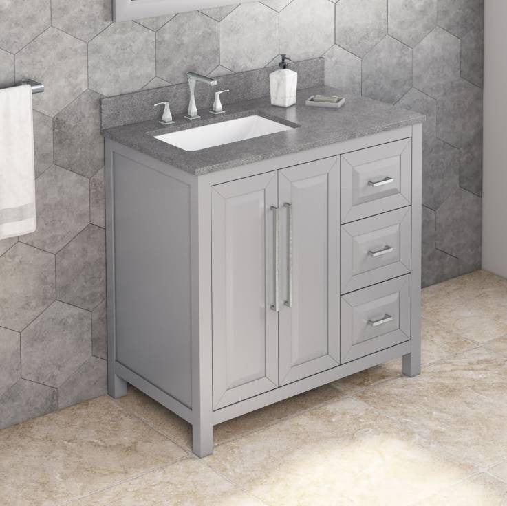 Cade Transitional 36" Grey Left Offset Sink Vanity, Steel Grey Cultured Marble V