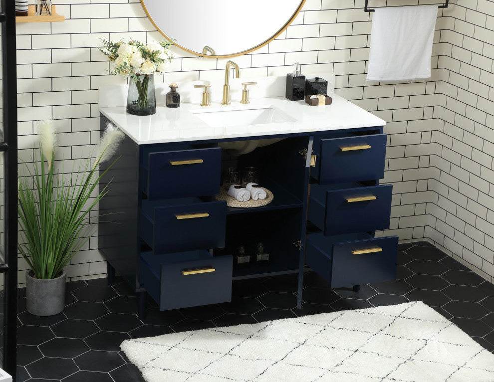 Home Living Modern Natural Oak-Light Bathroom Vanity, Blue, 48"