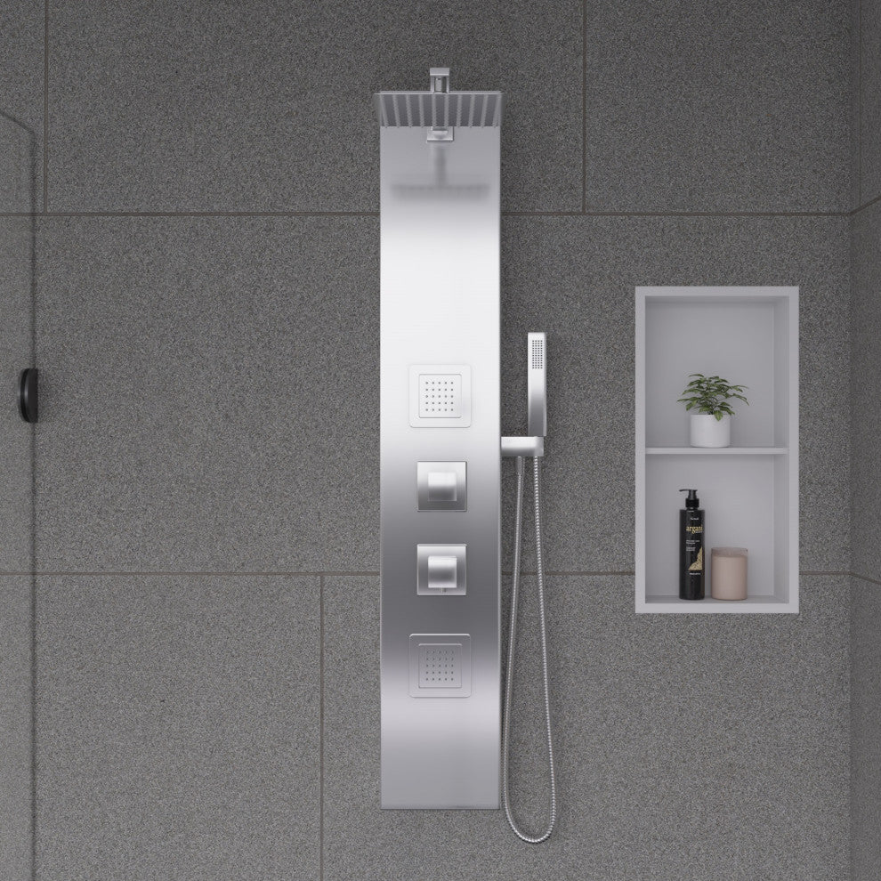 ALFI brand ABSP60W White Aluminum Shower Panel w/ 2 Body Sprays Rain Shower Hea