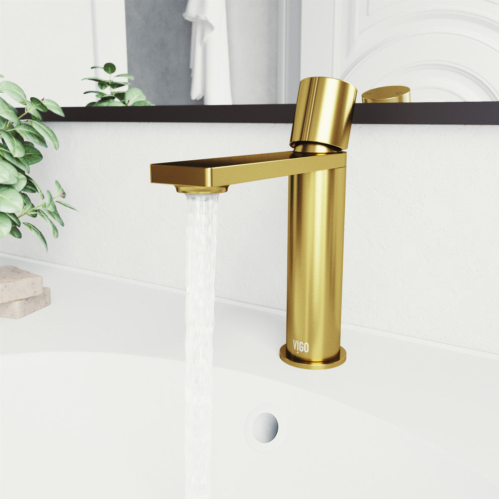 VIGO Halsey 8" H Single Handle Single Hole Bathroom Faucet, Matte Brushed Gold, Without Extras