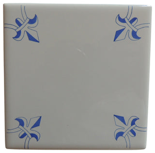 Delft Tile Blue and White Tile Fleur De Lis, Delft Style, Blue, Set of 60
