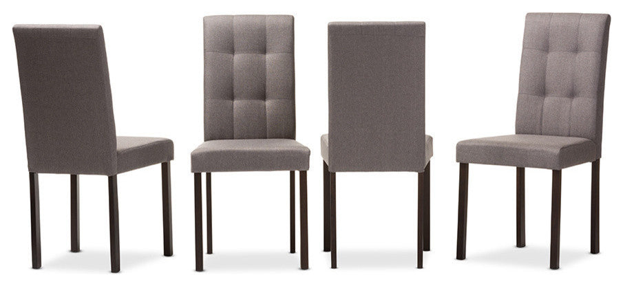 Andrew Modern Gray Fabric Upholstered Grid-Tufting Dining Chair, Set of 4