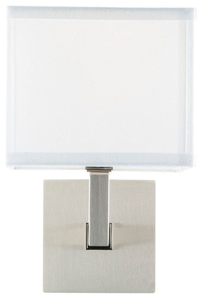 Sofia Wall Sconce With White Fabric Shade, Brushed Nickel, One Light