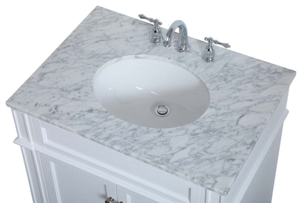 Home Living Vanity with Carrara White Marble Countertop, White, 30", Single Sink
