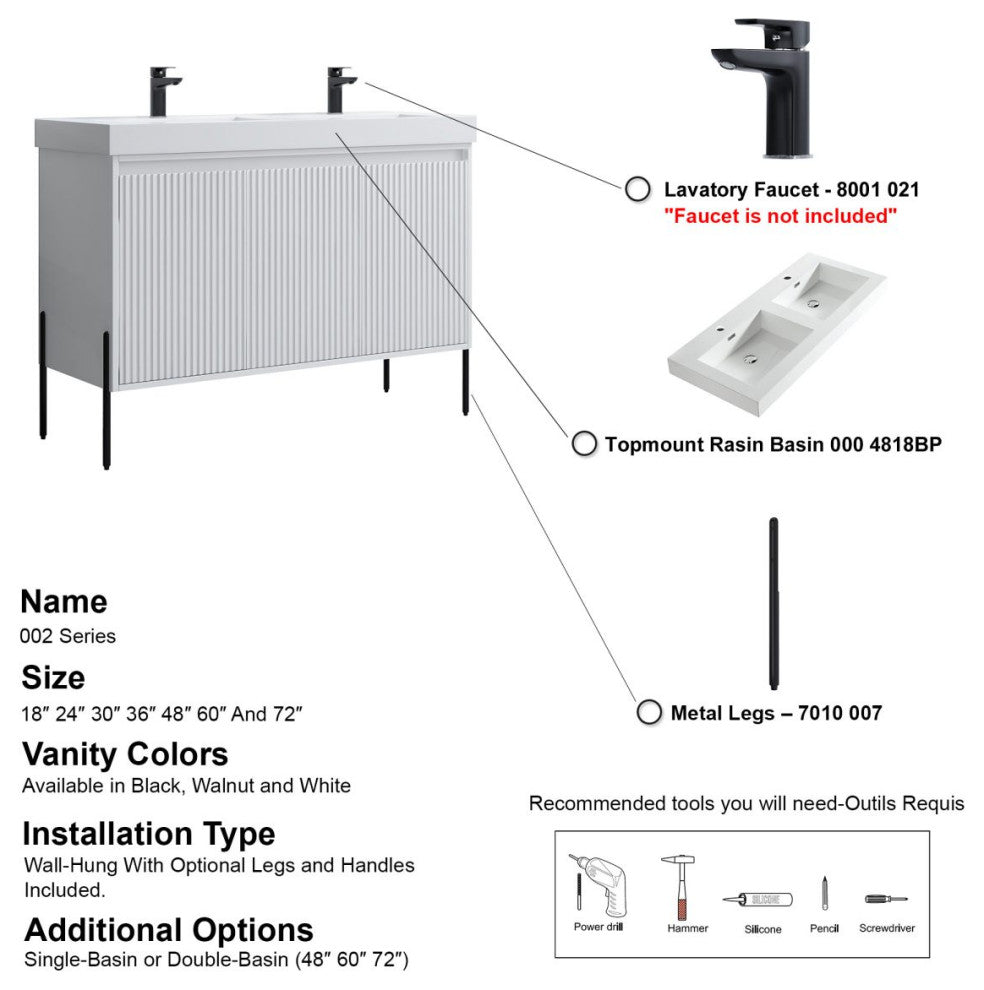 Flutie 48" Bathroom Vanity Set, White, Double Resin White Sink