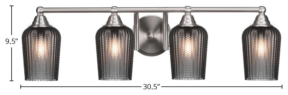 Paramount 4-Light Bath Bar, Brushed Nickel, 5" Smoke Textured Glass