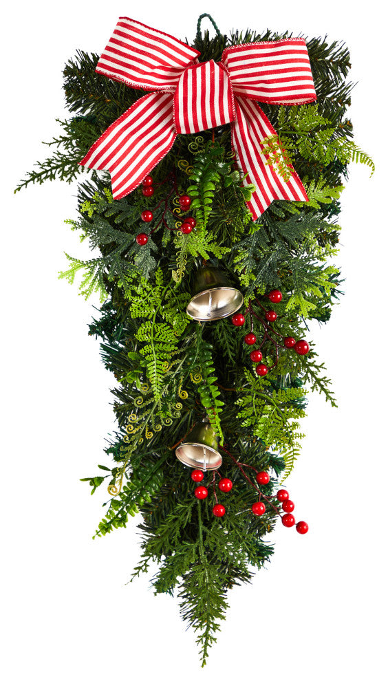 26" Holiday Christmas Bells and Bow Artificial Swag