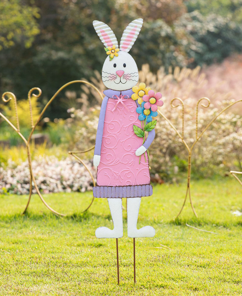 36" Metal Bunny Girl Yard Stake