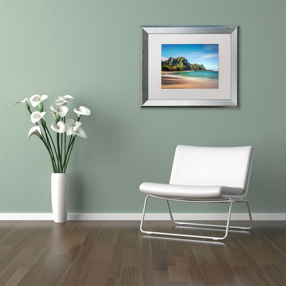 Pierre Leclerc 'Makua Beach Kauai' Matted Framed Art, Silver Frame, White, 20x16