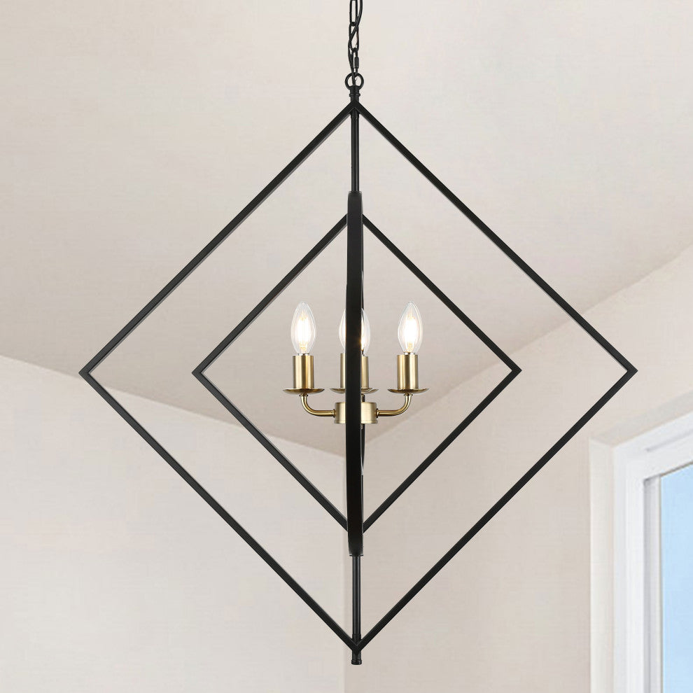 30" Modern Metal Frame Chandelier with 4-Lights Adjustable Shades