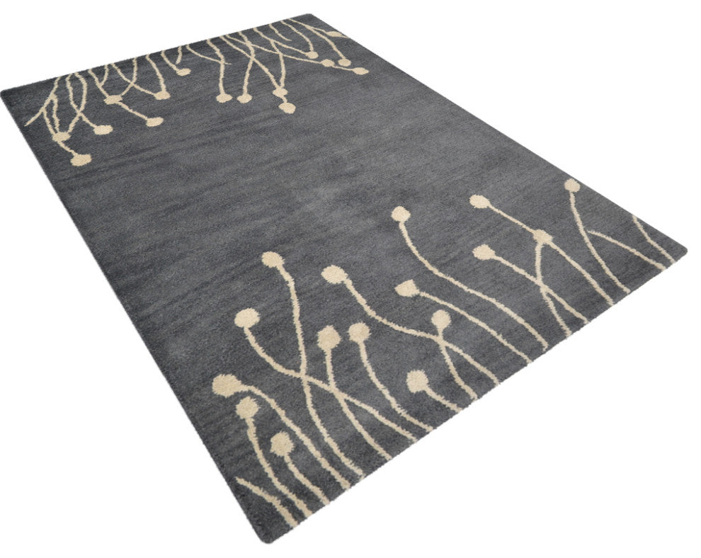 HAND TUFTED WOOL ECO-FRIENDLY AREA RUGS, Gray White Color, Floral Design