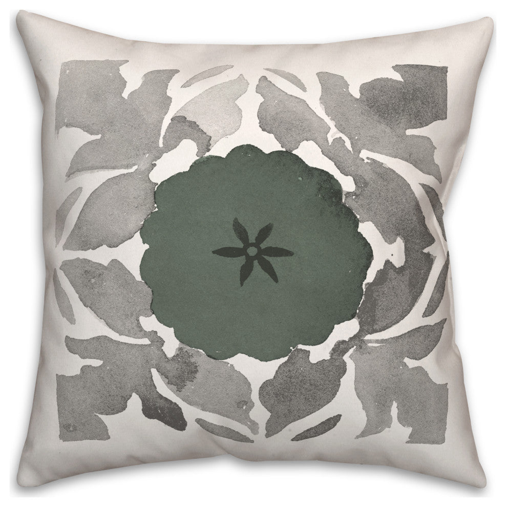 Gray Green Medallion 18x18 Spun Poly Pillow