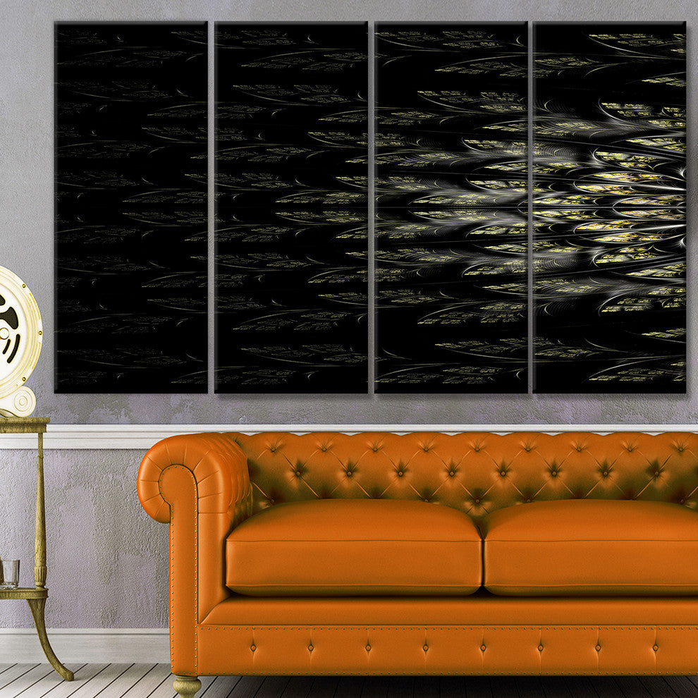 Glowing Symmetrical Fractal Flower, Abstract Canvas Art Print, 48"x28", 4 Panels