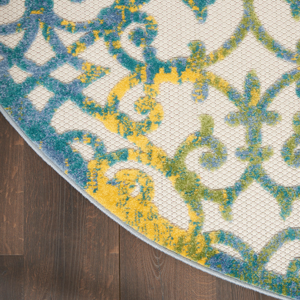 Nourison Aloha 4' x Round Ivory Blue Contemporary Area Rug