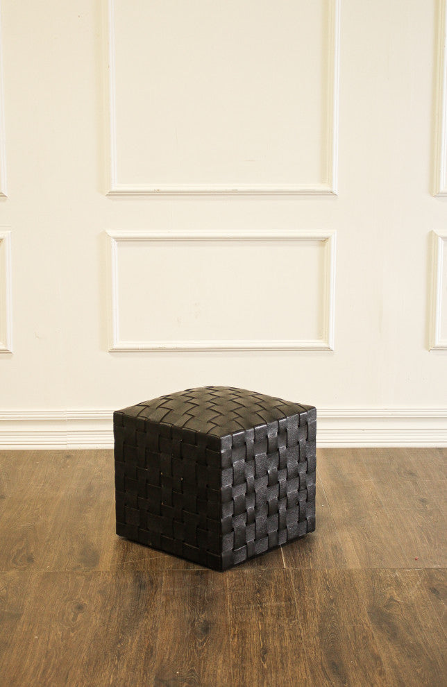 Ottoman Soho Woven Leather, Black