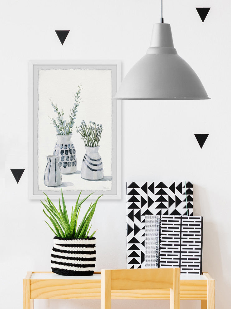 "Ceramic Patterned Vases" Framed Painting Print, 8"x12"
