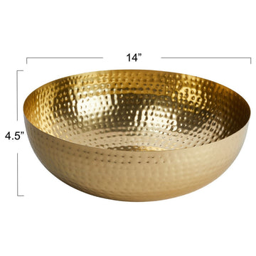 Round Hammered Metal Bowl, Gold