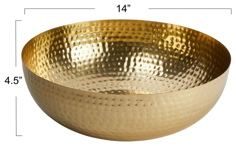 Round Hammered Metal Bowl, Gold