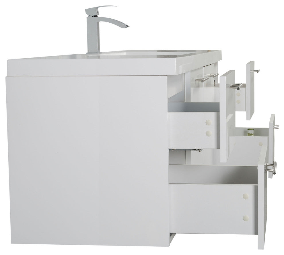 Alma Luxury Glossy White Floating Vanity with Sink, 60" Single Sink