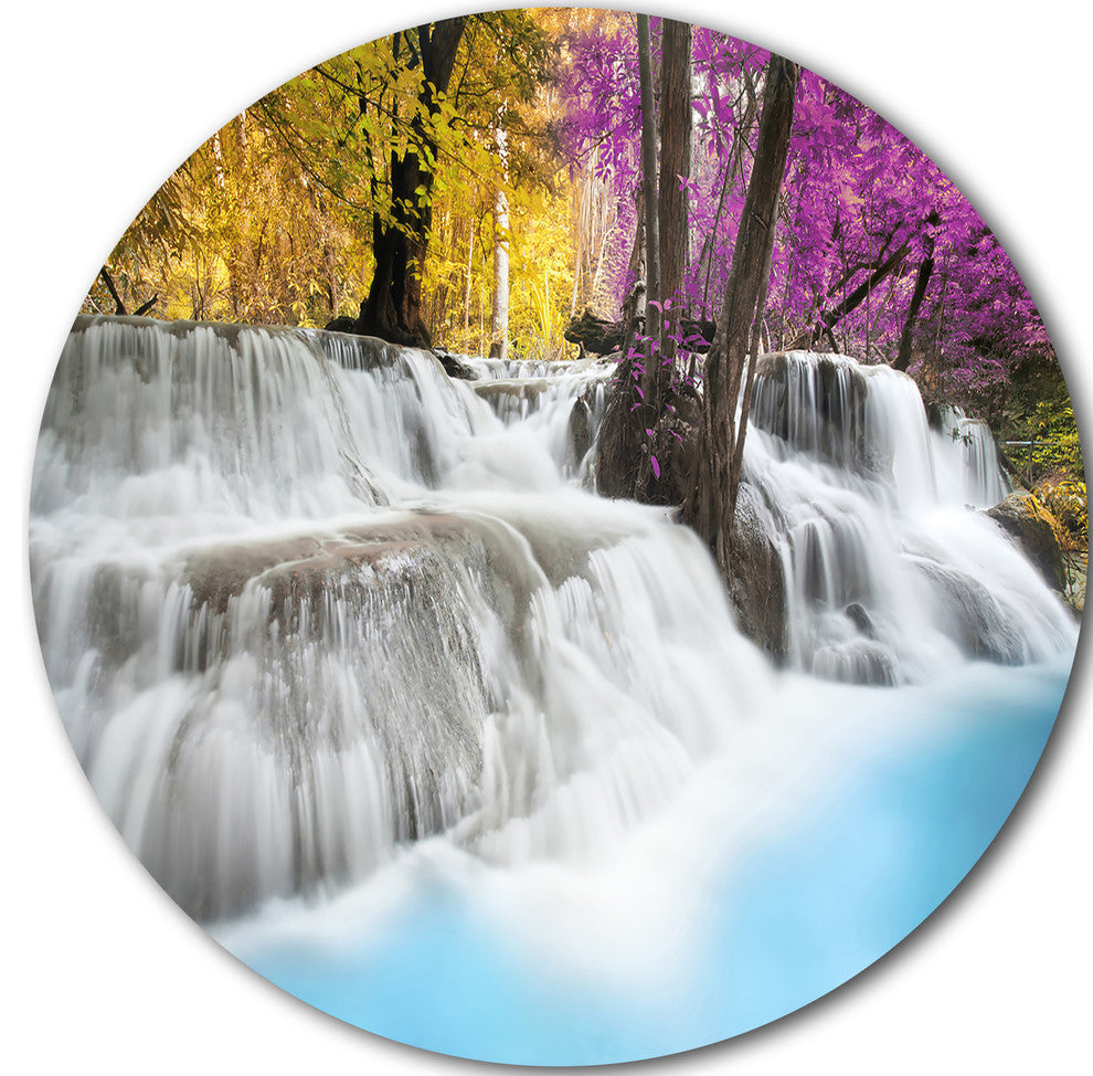 Erawan Waterfall, Landscape Photography Large Disc Metal Wall Art, 36"