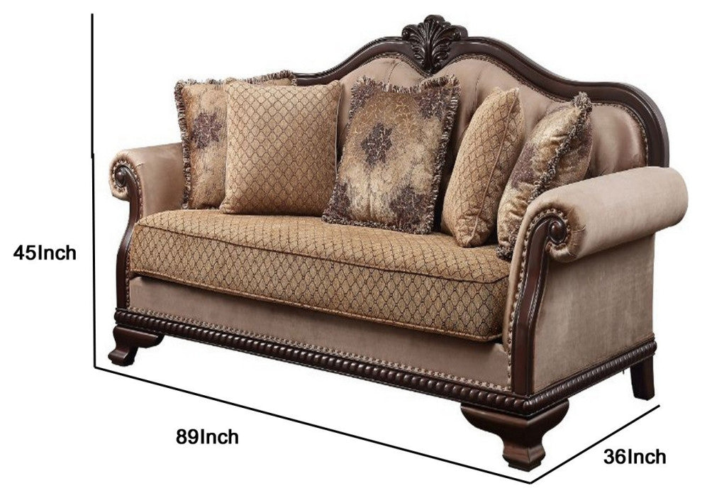 Benzara BM250627 Sofa With Crowned Top and Fabric Upholstery, Beige