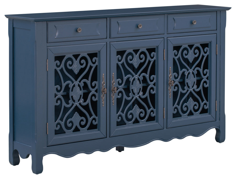 60-inch Wood Sideboard with Adjustable Shelves, Navy Blue, 60" X 13"