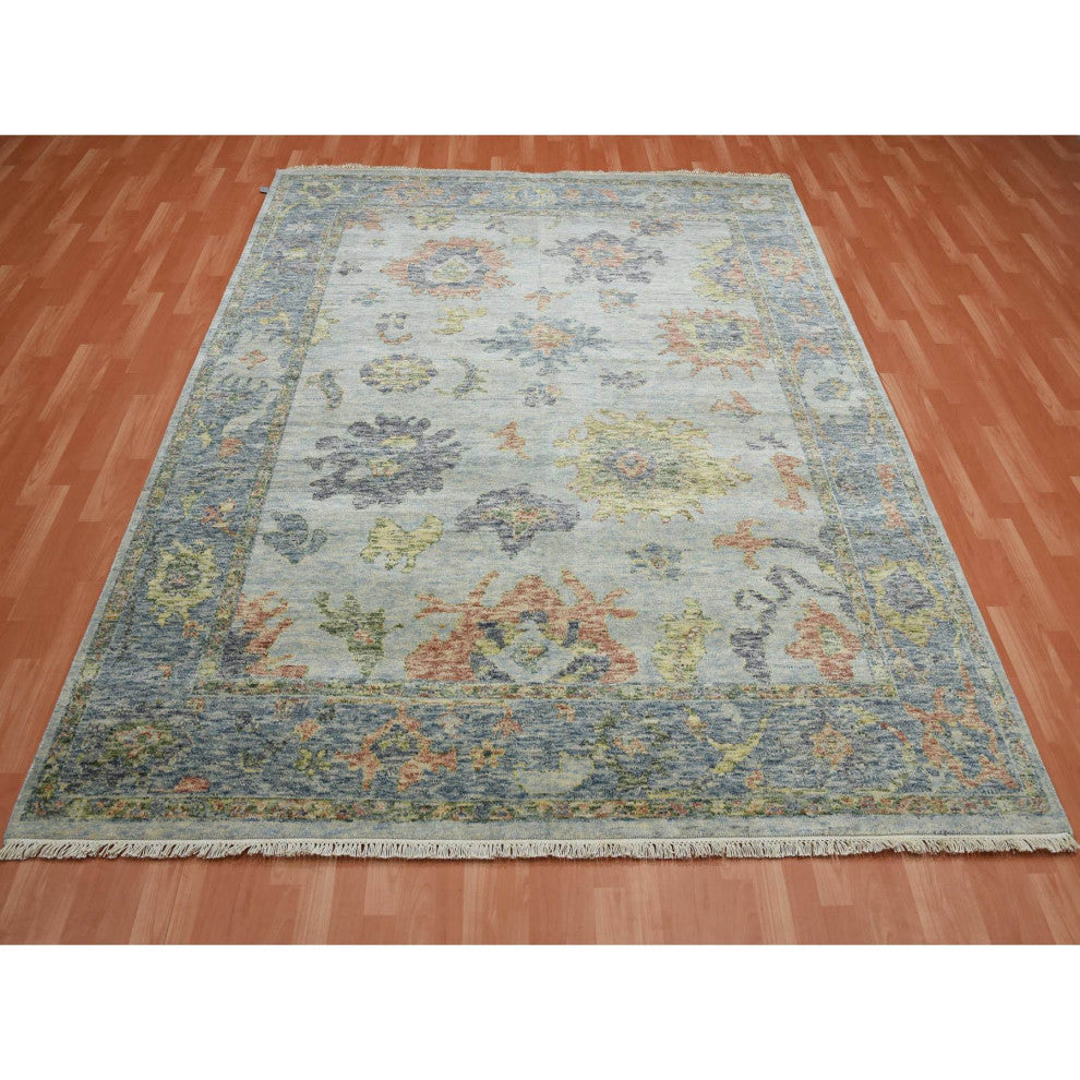 Gray Wool Hand Knotted Oushak Salt and Pepper Design Oriental Rug, 8'0"x10'0"